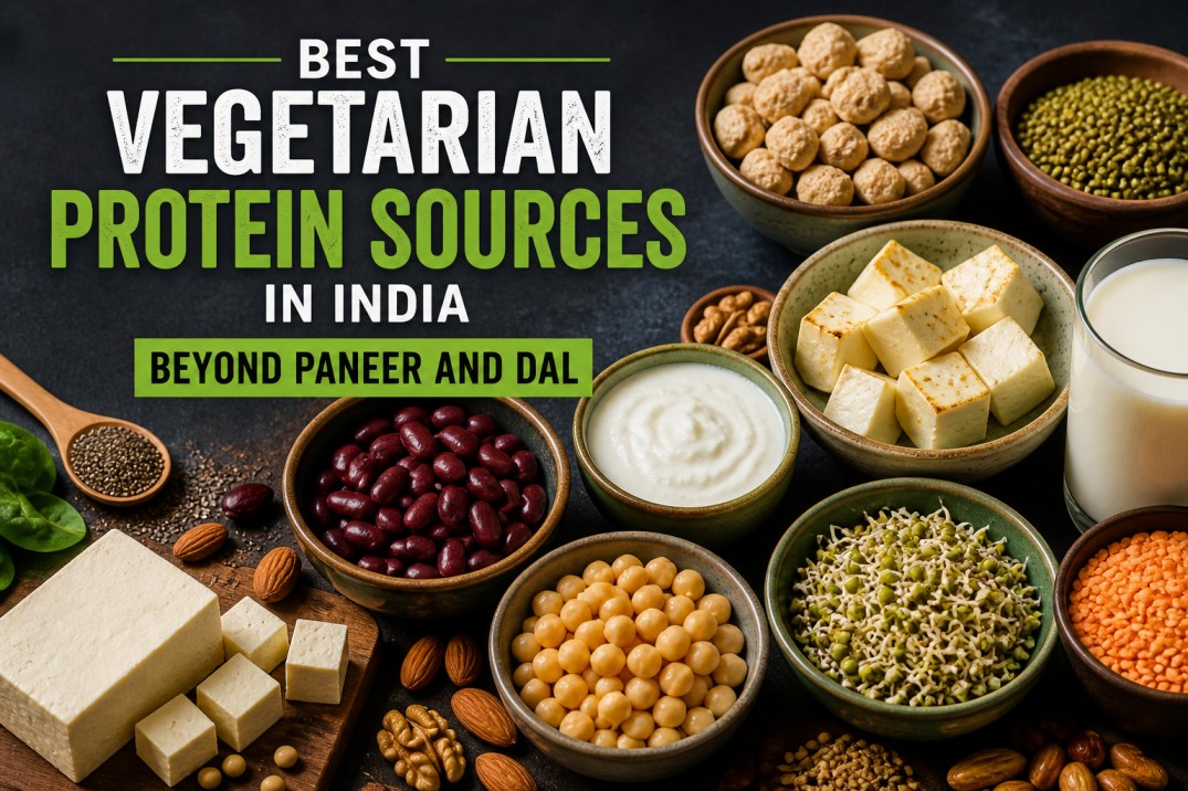 Best vegetarian protein sources in India including paneer, soya chunks, dal and nuts