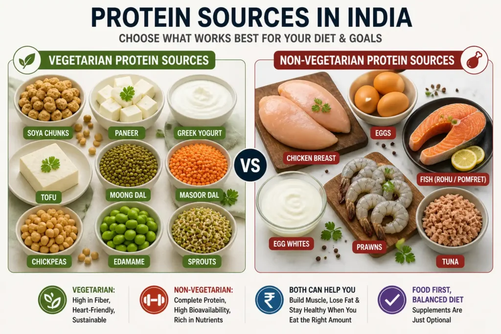 vegetarian vs non vegetarian protein sources India foods