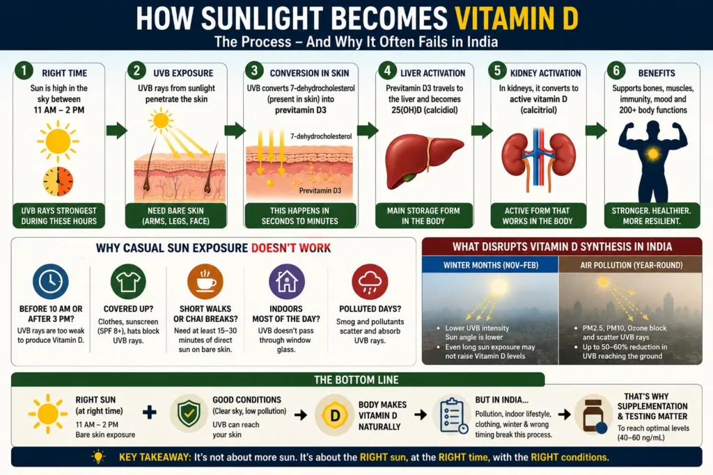 Sunlight timing affecting vitamin D synthesis in Indian adults