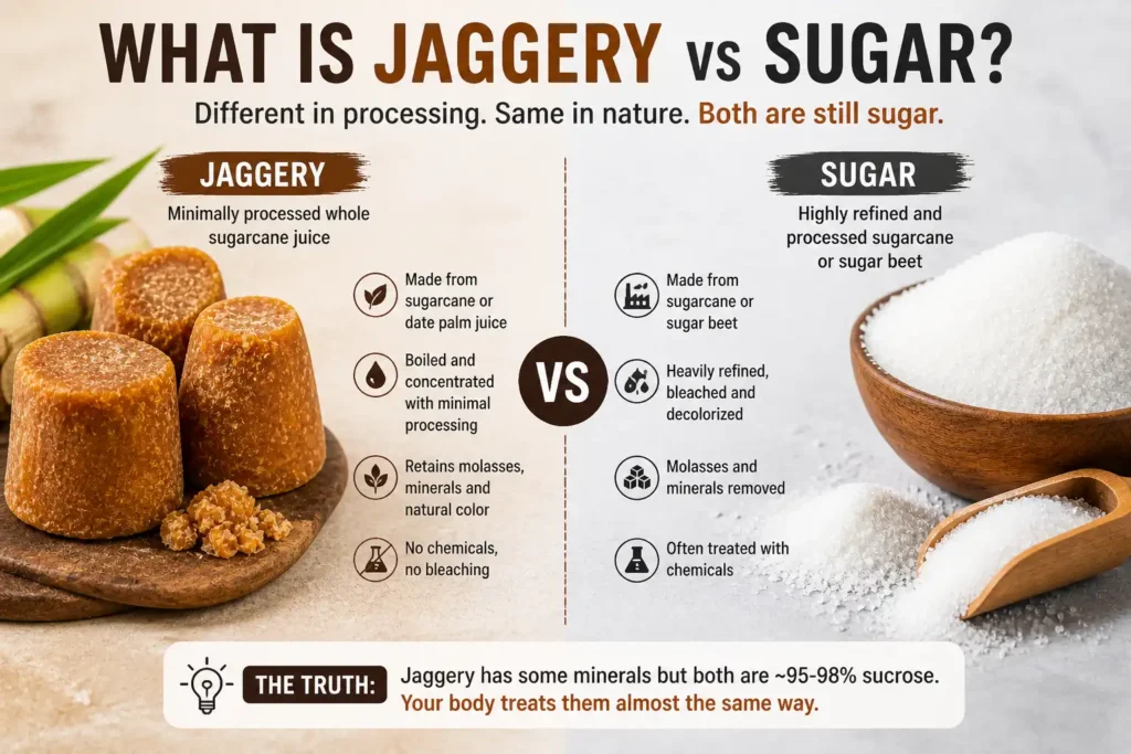 difference between jaggery and white sugar raw vs refined