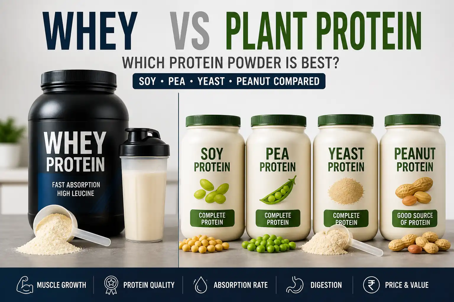 whey vs plant protein comparison soy pea yeast peanut protein powders