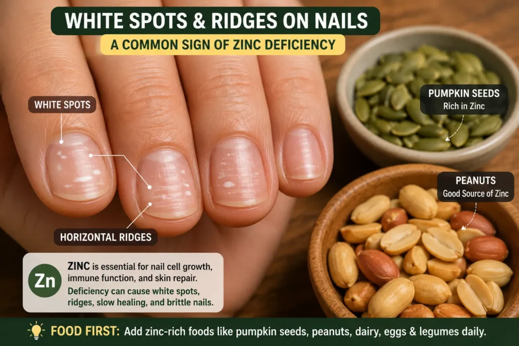 White nail spots associated with zinc deficiency warning signs