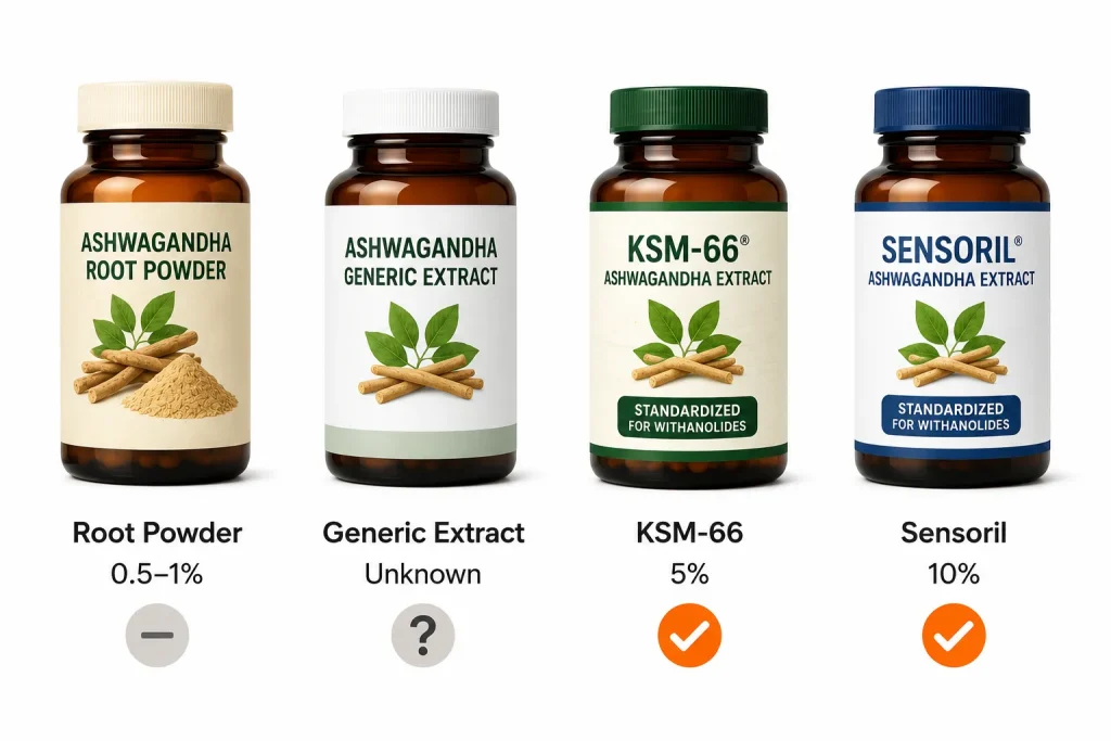 The presence of a disclosed withanolide percentage matters more than the milligram number on the front label.