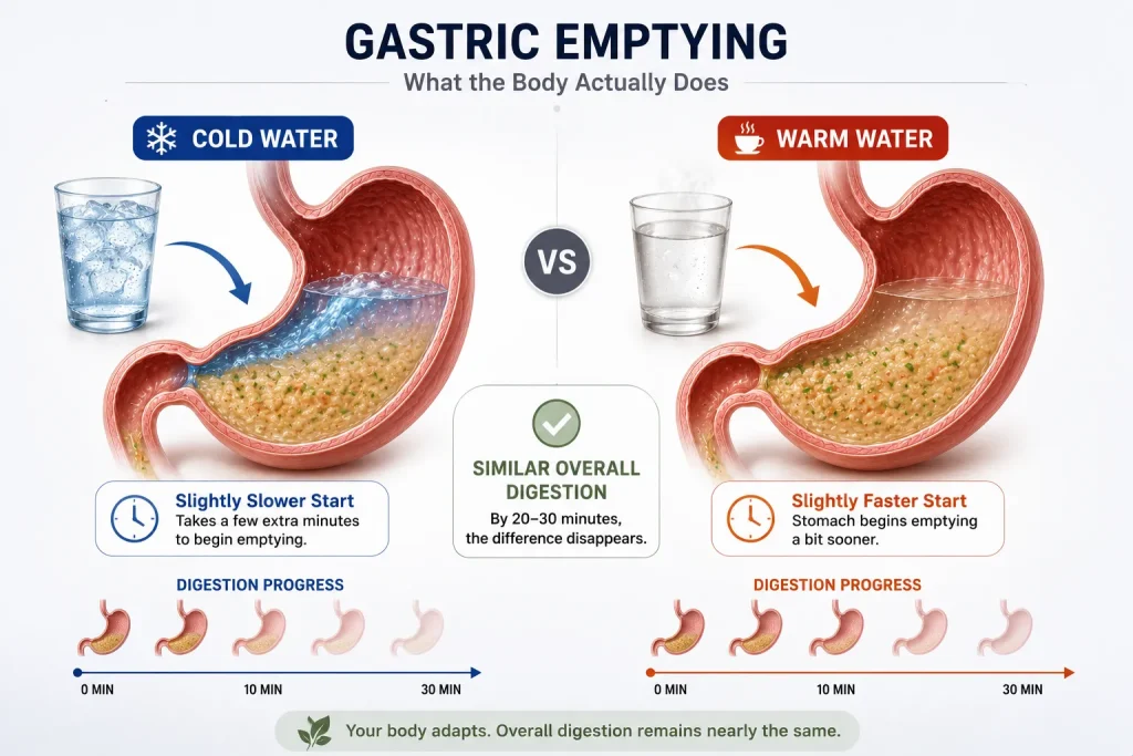 Cold water and warm water stomach emptying comparison diagram