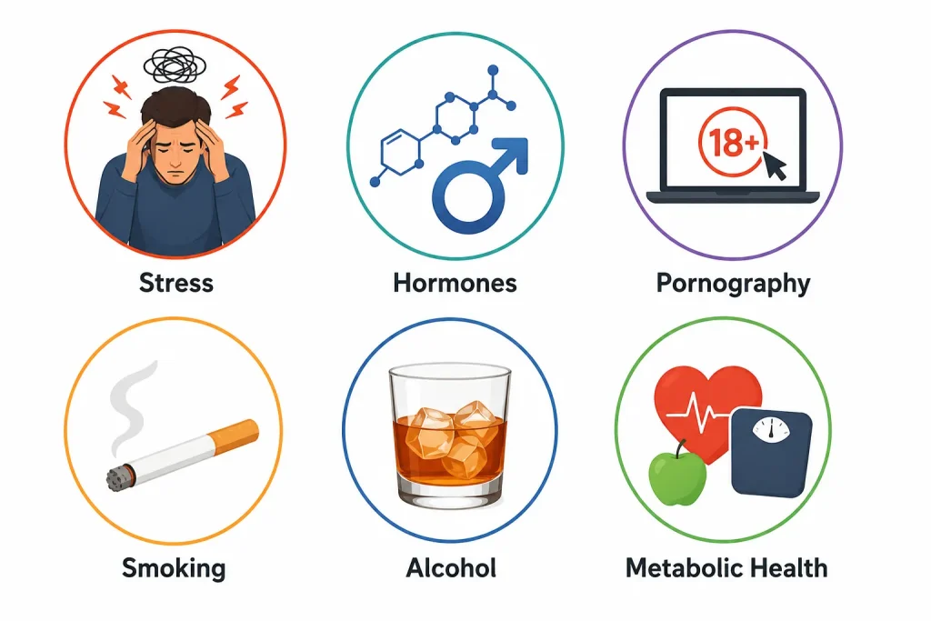 Major erectile dysfunction causes displayed through simple health icons