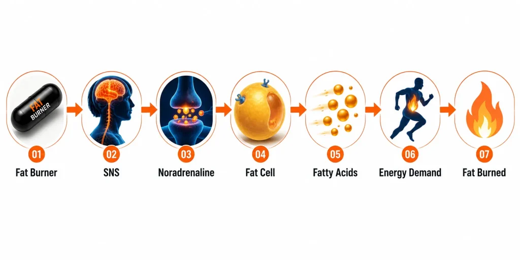 Biological sequence showing how fat burners activate fat release