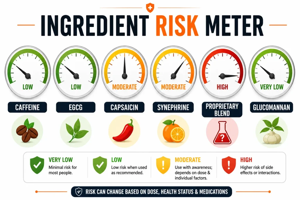 Safety risk meter comparing common fat burner ingredients