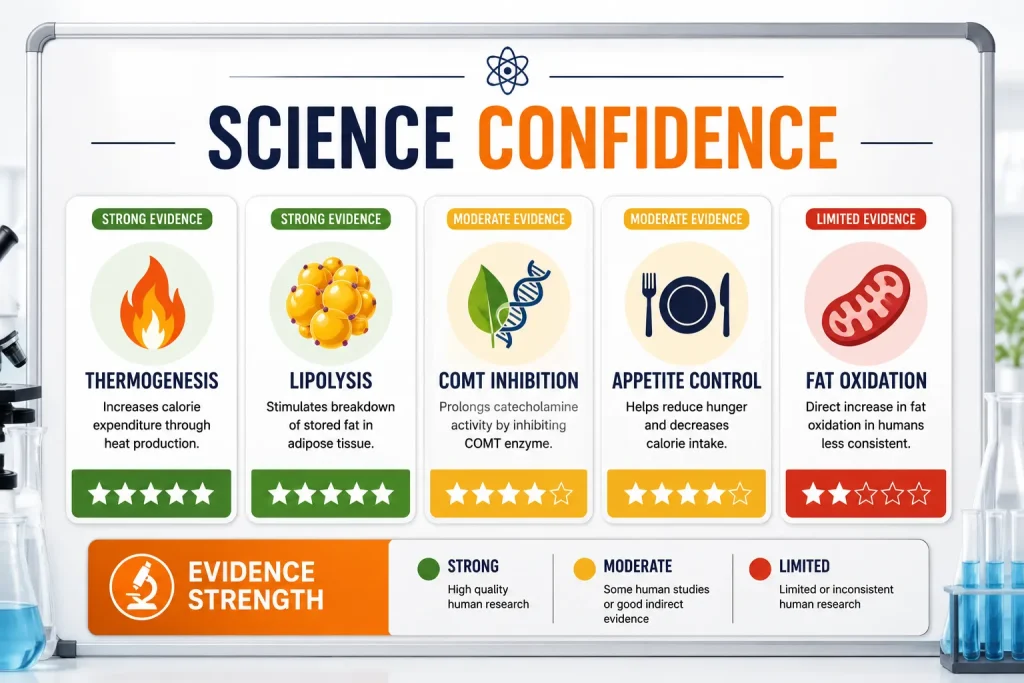 Scientific confidence comparison of fat burner mechanisms