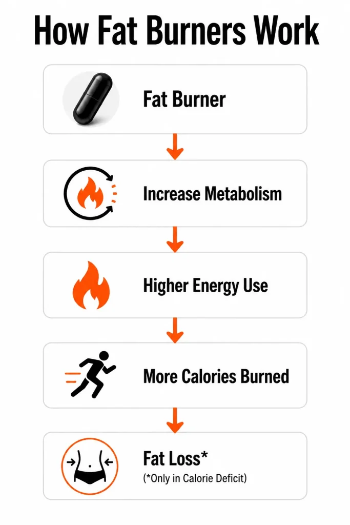 Flowchart showing how a fat burner supports calorie burning