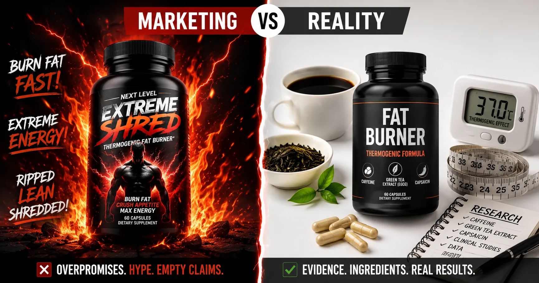 Marketing and reality comparison of fat burner supplements