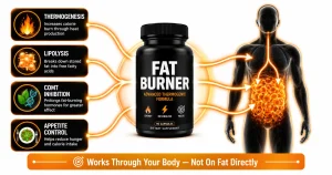 Illustration showing the four biological mechanisms used by fat burners