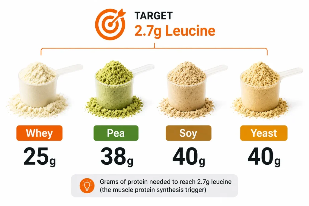 Protein amounts required to reach muscle building leucine threshold