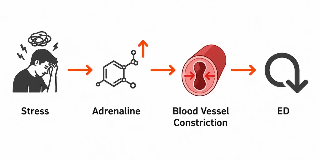Stress pathway showing anxiety effects on erectile function