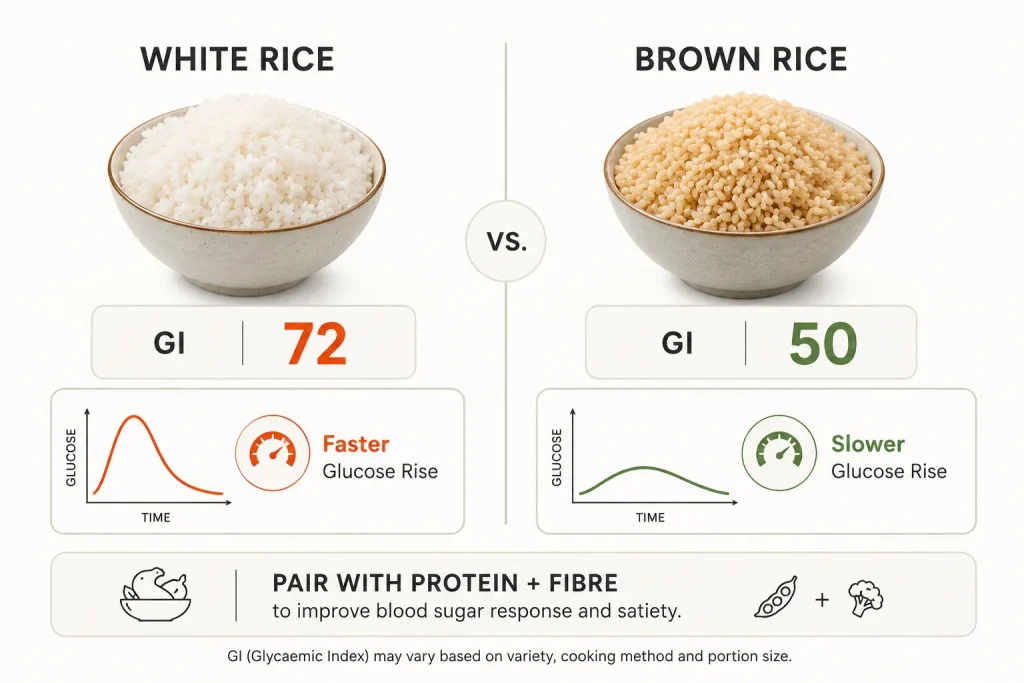 White rice and brown rice glycaemic index comparison