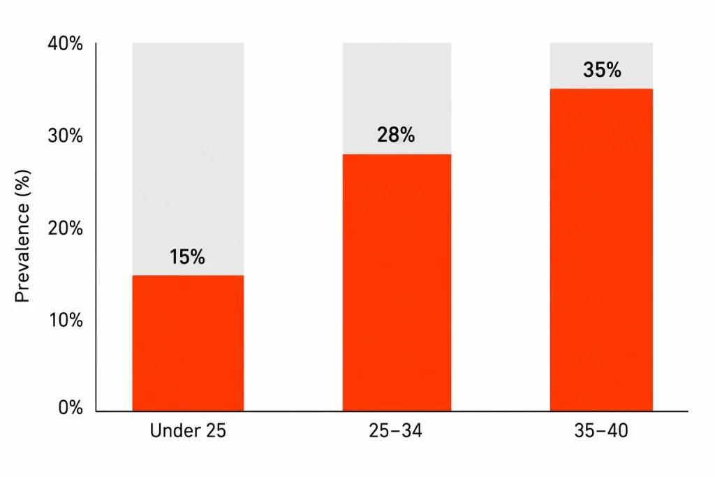 Chart showing erectile dysfunction prevalence across younger male age groups