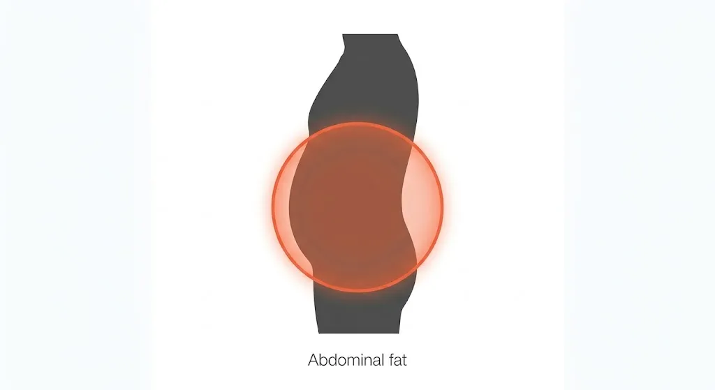 Human torso silhouette with abdominal area highlighted in orange-red