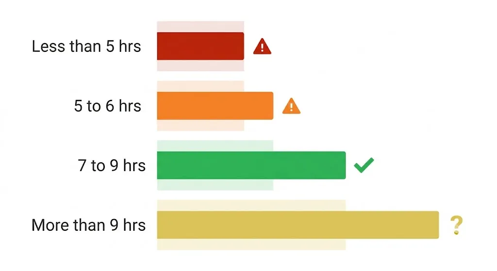 Four sleep duration categories visualised from less than 5 hours to more than 9 hours