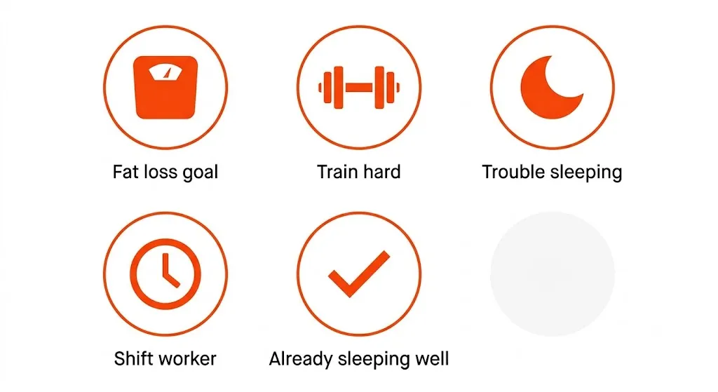 Five reader profile icons for sleep and weight loss advice including fat loss and shift workers