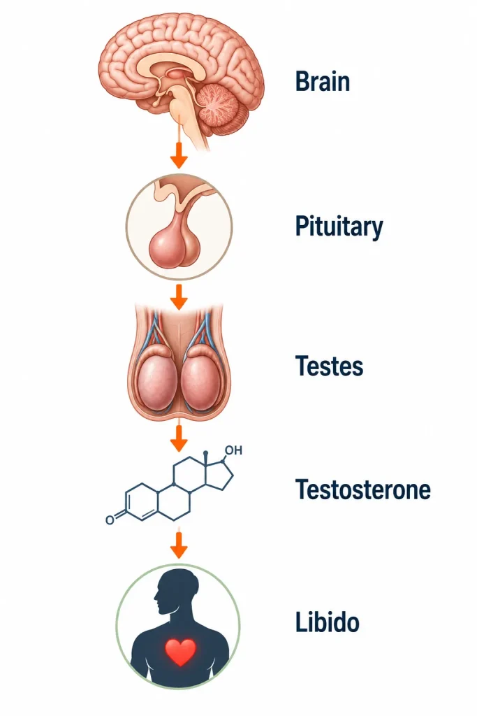 Diagram illustrating hormone pathway controlling male libido