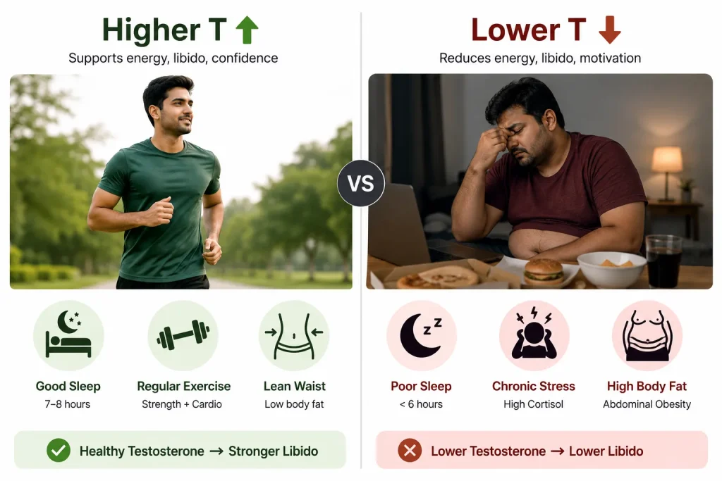 Healthy habits compared with factors lowering testosterone levels